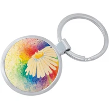 Watercolor Daisy Keychain - Includes 1.25 Inch Loop for Keys or Backpack