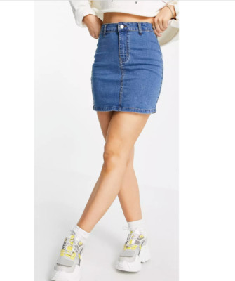 DON'T THINK TWICE Clara Sz 2 Stretch Disco High Rise Denim Blue Jean Mini Skirt