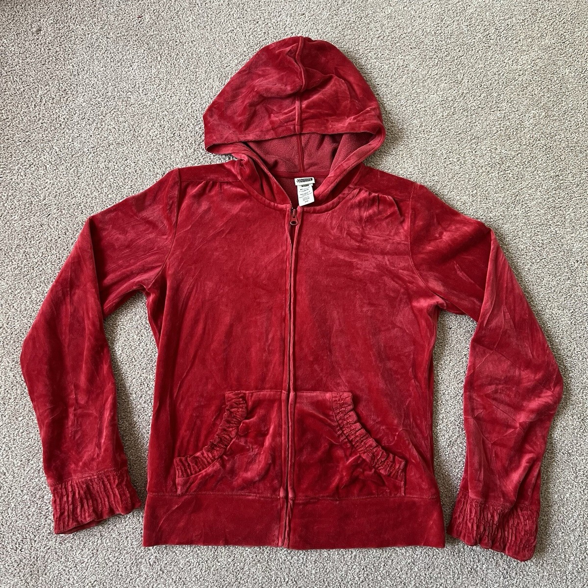 Vintage Y2K Route 66 Red Velour Track Suit Set Wide Leg