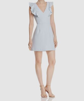 $148 French Connection Whisper Blue Ruffled Sheath Mini Dress Size US 0