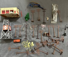 Large lot Vintage HO Scale Model Train Parts PARTS ONLY - FD, Signs, Poles