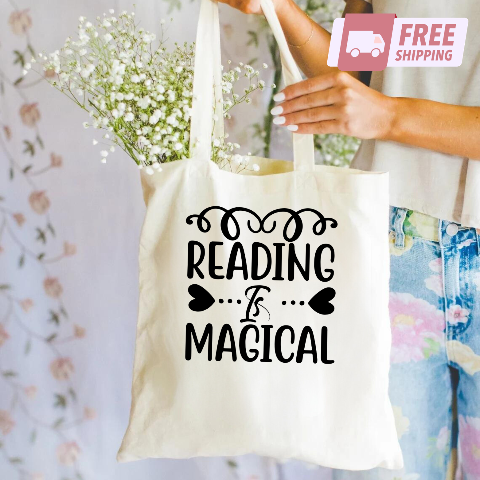 Book Lover Tote Bag - Reading Is Magical in Natural