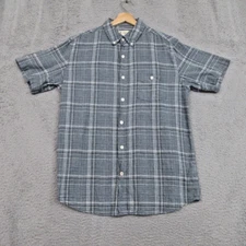 Weatherproof Vintage Shirt Men M Blue Linen Blend Plaid Lightweight Coastal