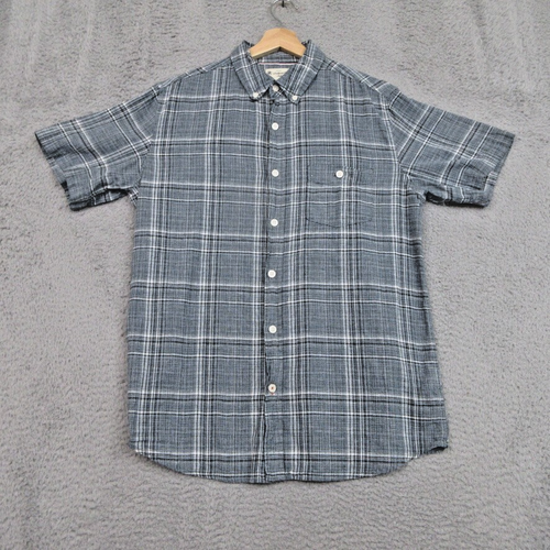 Weatherproof Vintage Shirt Men M Blue Linen Blend Plaid Lightweight Coastal