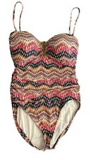 La Blanca Swim Suit SZ 12 Multi-Color one piece High Leg Rouched Bodice