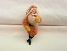 Vintage Spun Cotton Santa With Clay Face Orna...