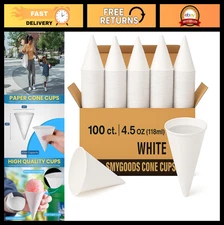 Eco-Friendly Disposable White Paper Cone Cups - 100 Pack, 4.5 oz, Leak-Proof, Id