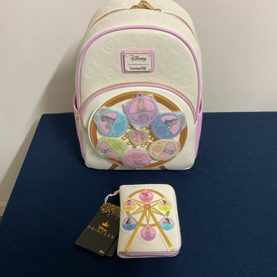 LOUNGEFLY DISNEY PRINCESS FERRIS WHEEL MINI BACKPACK AND WALLET NWT!    