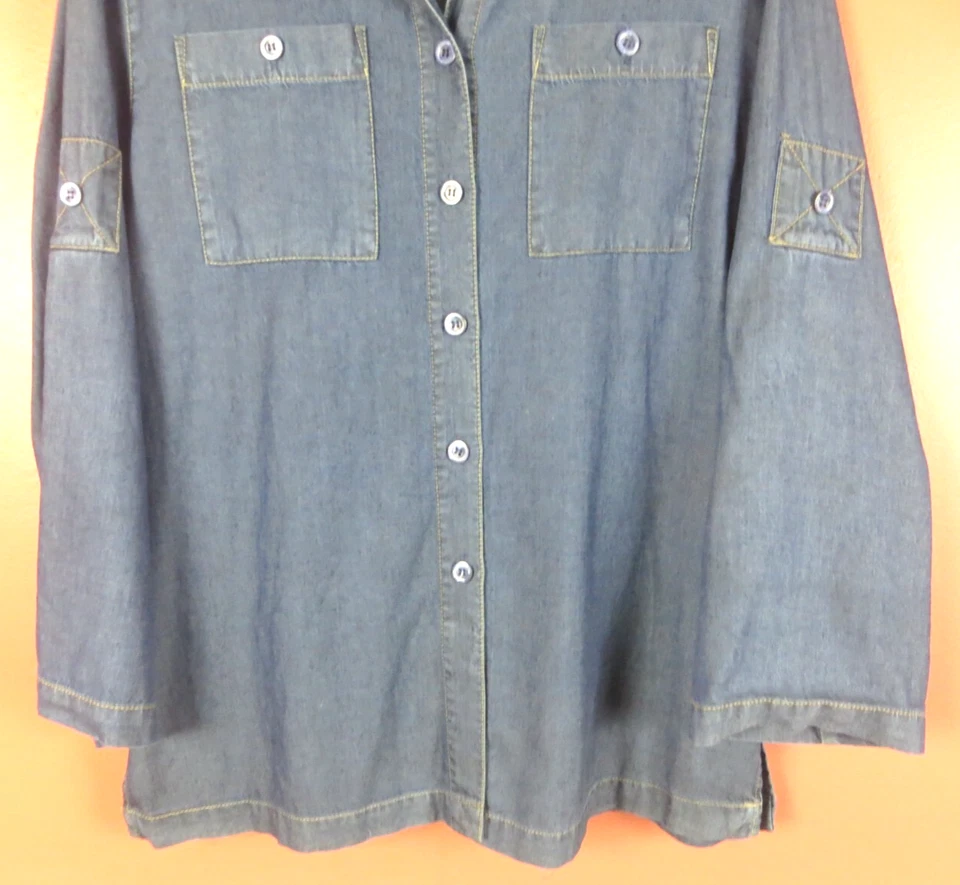 TB08412 VALERIE STEVENS Mujer Tencel Denim Jean Túnica Camisa Manga Larga Azul L Foto 4 de 4