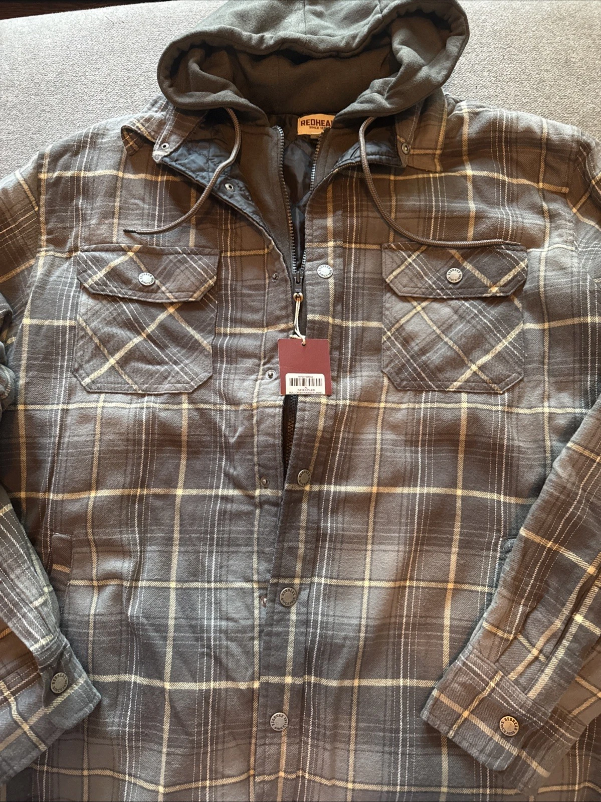 Redhead Bull Creek Men's Hooded Flannel Shirt Jacket XL Raven Plaid NWT