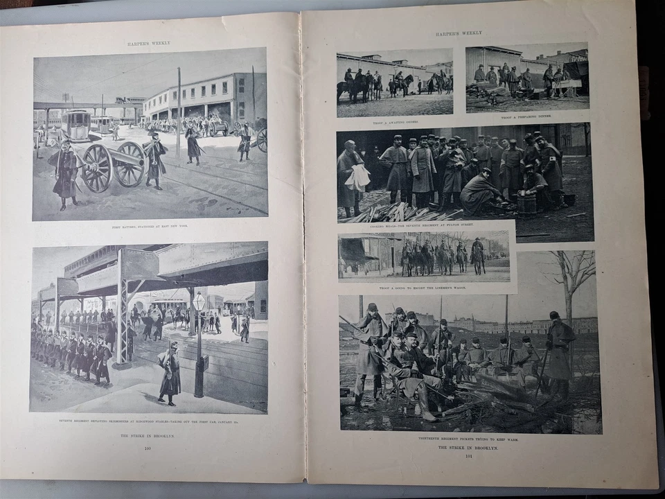 Harpers Weekly - February 2, 1895 Strike in Brooklyn, PANORAMA View - Image 2 of 4