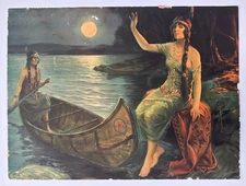 Charles Relyea 1920 Chromolithograph "Indian Maidens at Moonlight" READ TORN