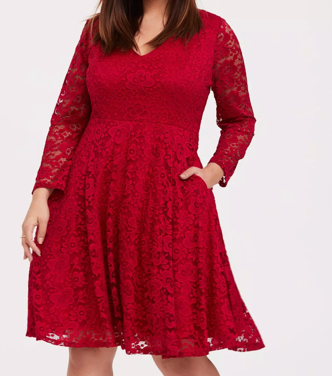 Torrid Dress Womens 4X Red Mini Lace Skater Long Sheer Sleeve Flirty | eBay Torrid Dress Womens 4X Red Mini Lace Skater Long Sheer Sleeve Flirty | eBay