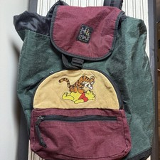 Vintage 90s Pooh Friends Backpack w/ Tigger and Pooh Canvas Suede Red Green