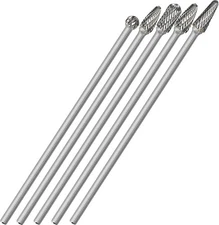 5Pcs Long Carbide Burr Set 1/4" Shank Total L 6.2" Die XL, Silver Grey 