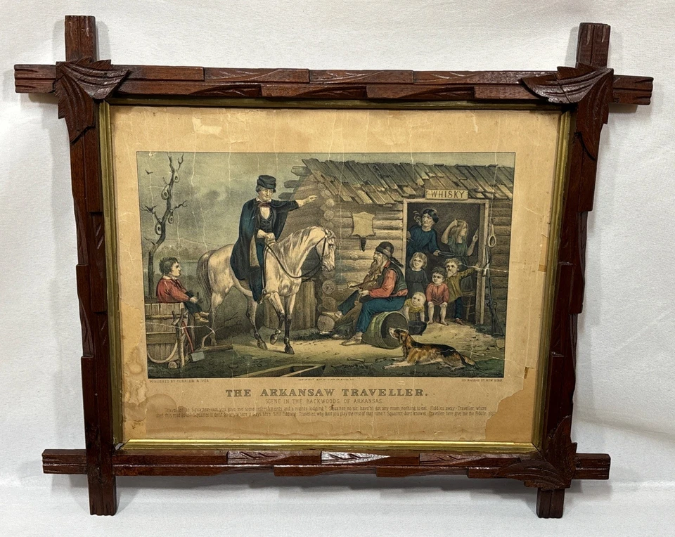 Antigua litografía original de canción popular Currier & Ives The Arkansas Traveler de 1870 Foto 2 de 4