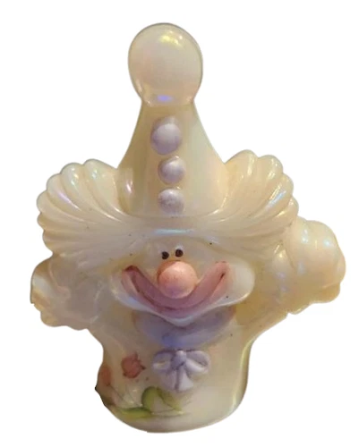 AT1 Vintage Fenton Art Glass Clown Figurine Hand Painted Signed Opalescent
