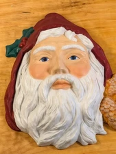 Handcrafted Ceramic Santa Plaque Vintage Signed Hand Painted Medium