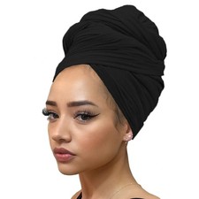 Kachanaa Stretch Jersey Turban Head Wraps 1 Count Pack of 1 , Scarf-black