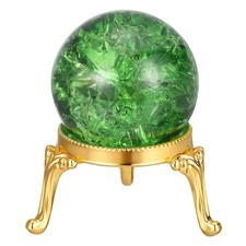 Crystal Ball 40mm Ice Cracked Glass Ball with Metal Stand Green/Gold