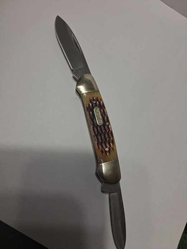 Buck 389 Canoe Pocket  Jigged Bone Handles Brass Bolsters 3" & 2.5" Blades Z-13 