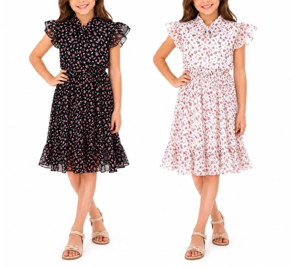 Shiffonkleid Festkleid Blusenkleid Sommerkleid Kleid Blume Partykleid 104 -158 - Bild 1 von 1