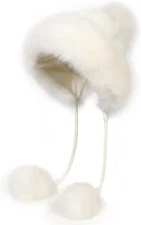 sy soul young Womens Faux Fur Hats Pom Winter Hat with One Size, White 
