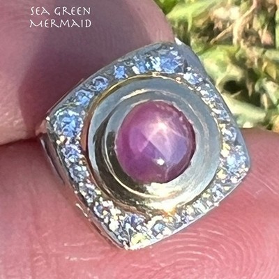 14k Gold Rosa Stern Saphir Rubin Anhänger mit Diamant Heiligenschein *Video* A