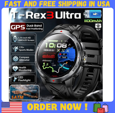 2026 New Military T-Rex 3 Ultra GPS Smart Watch 1100mAh Battery 5ATM Waterproof