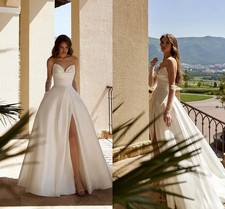 A Line Wedding Dress Satin Sweetheart Simple Boho Garden Bridal Gowns Side Slit