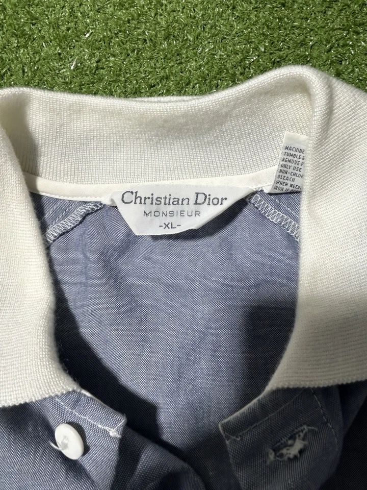 ВИНТАЖНЫЙ Christian Dior Monsier 80-х Henley рубашка свитер с коротким рукавом мужчин XL - Изображение 3 из 4