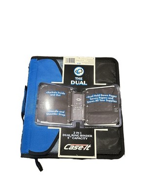 Case It Dual 2 in 1 Ring Binder 3  Capacity Pockets Pouches Strap Zippered Blue