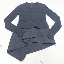 Donna Karan Black Wool Silk Blend Long Sleeve Crepe Peplum Top Women's Size 4