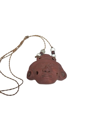 Vintage Pre-hispanic Style Terracotta Clay Pottery Aztec Mayan Mask Whistle - Picture 3 of 4