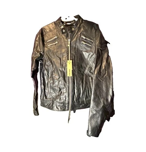 Diesel L-Neilor Men’s Black Leather Biker Jacket L Full Zip Pockets image 5