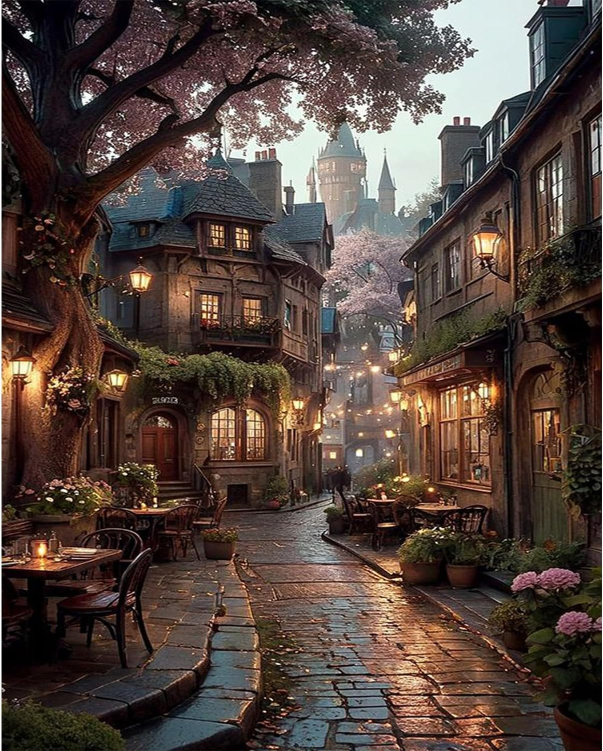 Paint by Numbers for Adults,Streetscape Adult Paint by Numbers Canvas Kits,Cafe 