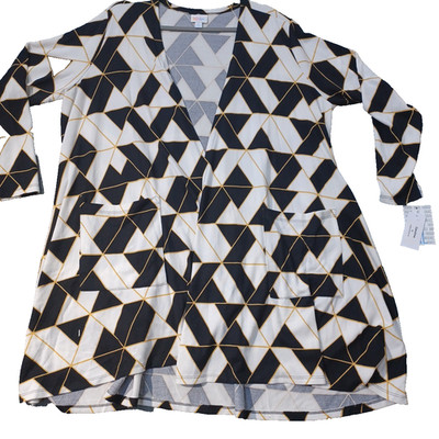 LuLaRoe Caroline Open Cardigan Sweater  - XL - Black White Gold Geometric - NWT