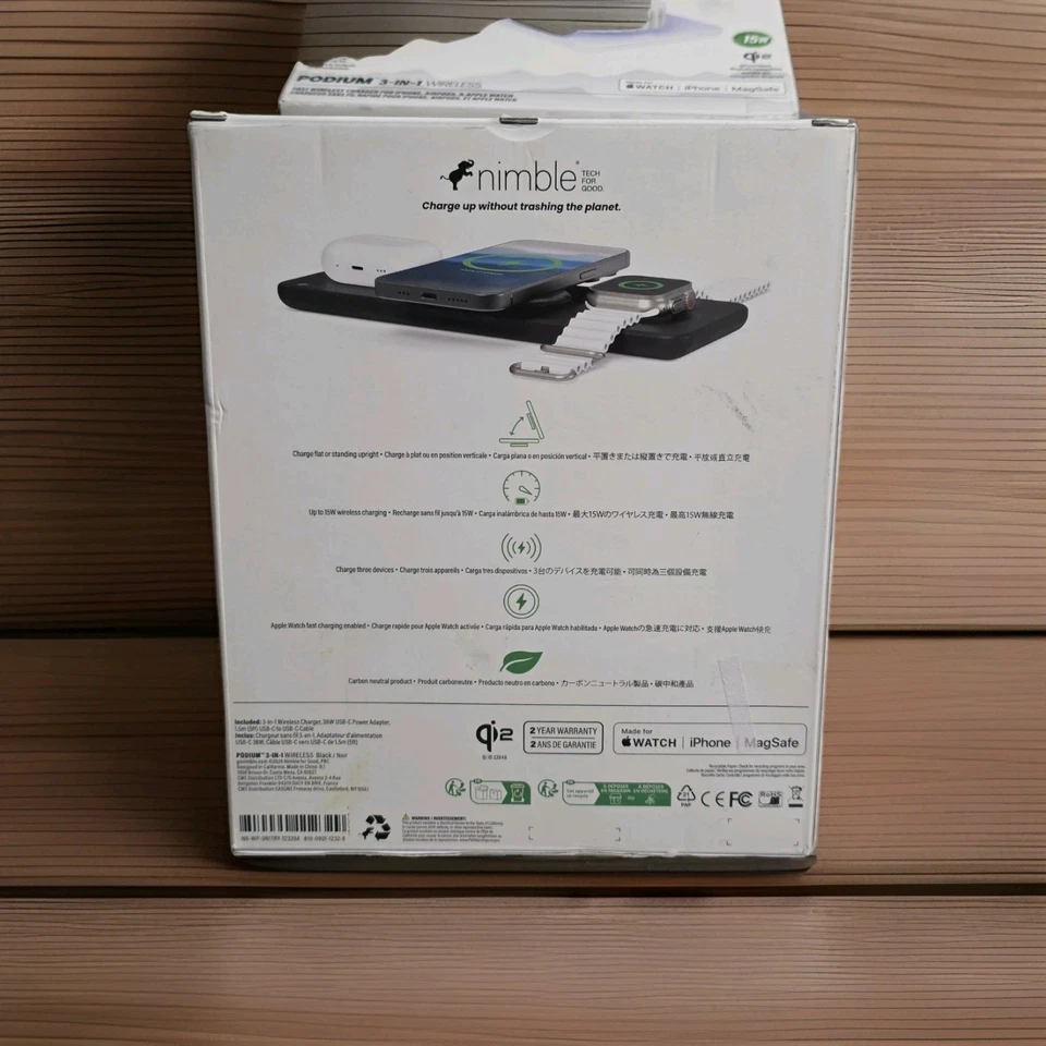 Nimble Podium 3-in-1 Wireless Charging Station for Apple Qi2 15W Magsafe iPhone - Image 2 of 3