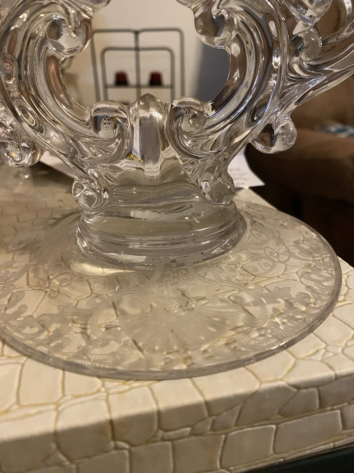 Candelabro vintage Cambridge Rose ojo de cerradura candelabro vidrio transparente Foto 2 de 4