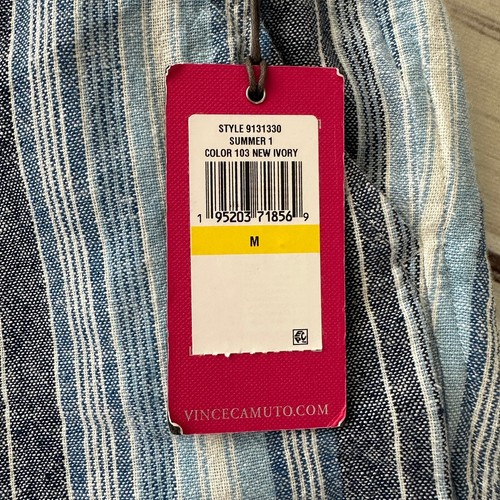 VINCE CAMUTO Linen Blend Wide-Leg Pants Blue White Stripes Medium New - Picture 4 of 8