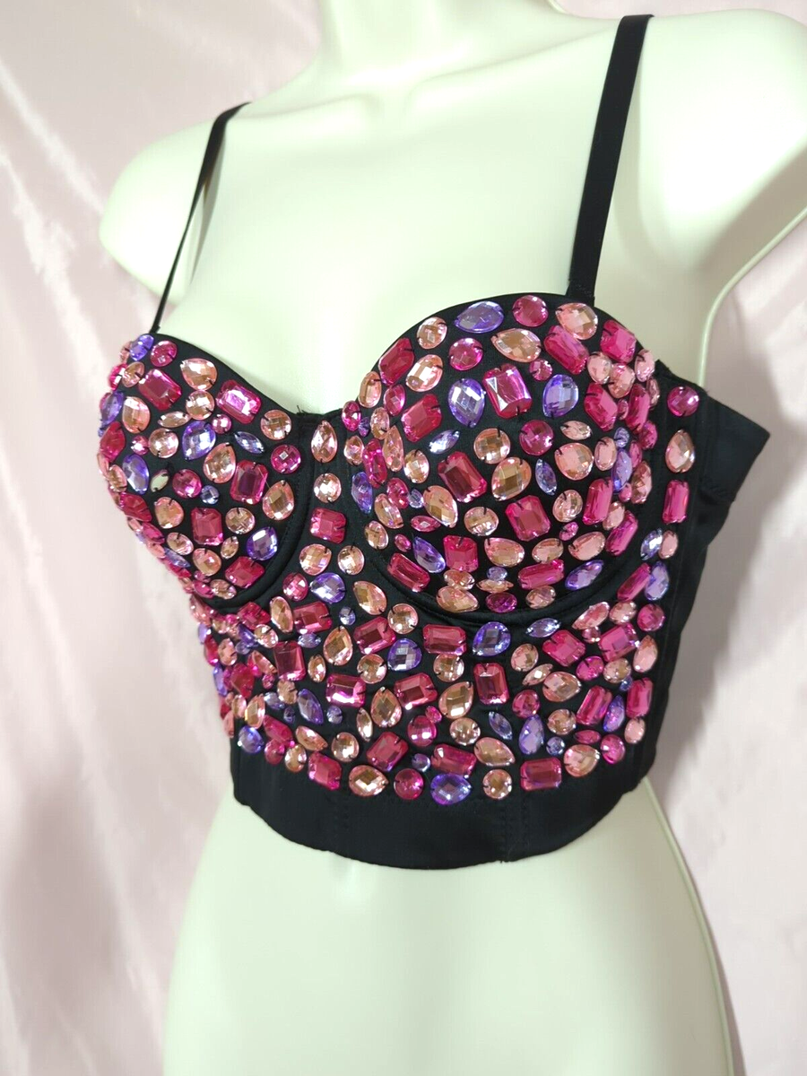 Multicolor Rhinestone Corset Bustier SZ L Party Clubwear Be My