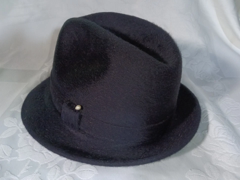 Borsalino Diamon Fedora, años 70 azul marino oscuro 7 1/4 fieltro castor excelente estado Foto 4 de 4