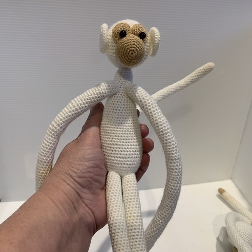 Crochet Monkeys Mini Amigurumi 10.5” Tall Animals Handmade Baby Gift White/brown - Picture 9 of 10