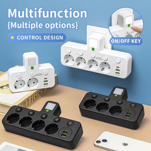 Presa a muro 5 prese spina EU, con/senza USB Type-C, senza cavo di prolunga - Foto 6 di 16