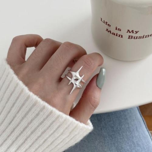 Anillo abierto estrella plata irregular vintage para mujer hombre punk gótico color astilla - Imagen 18 de 24