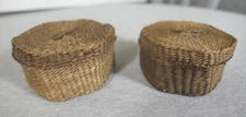 Pair Wicker Hexagon Storage Display Décor Trinket Basket w Lid 3.75" x 2-18" H