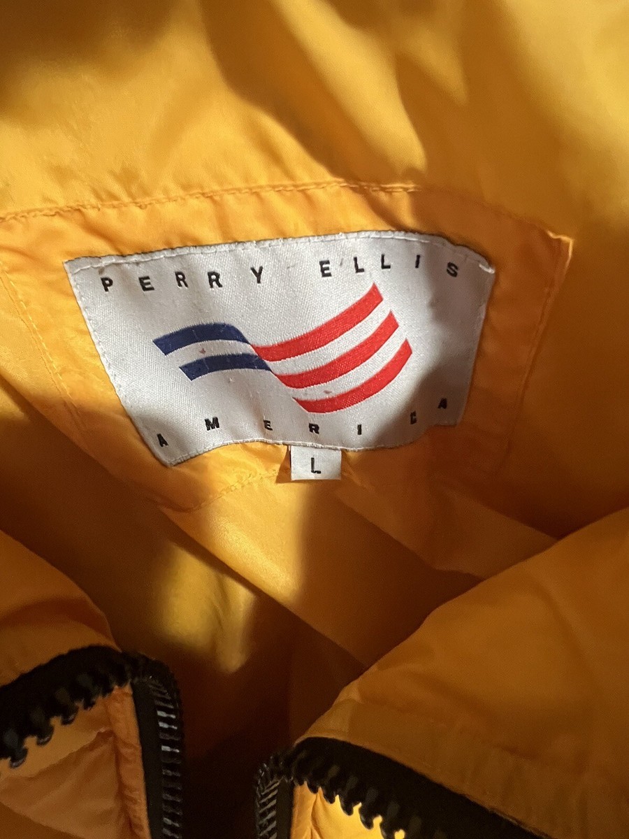 RARE Vintage 90s Perry Ellis USA Yellow Puffer Jacket Coat