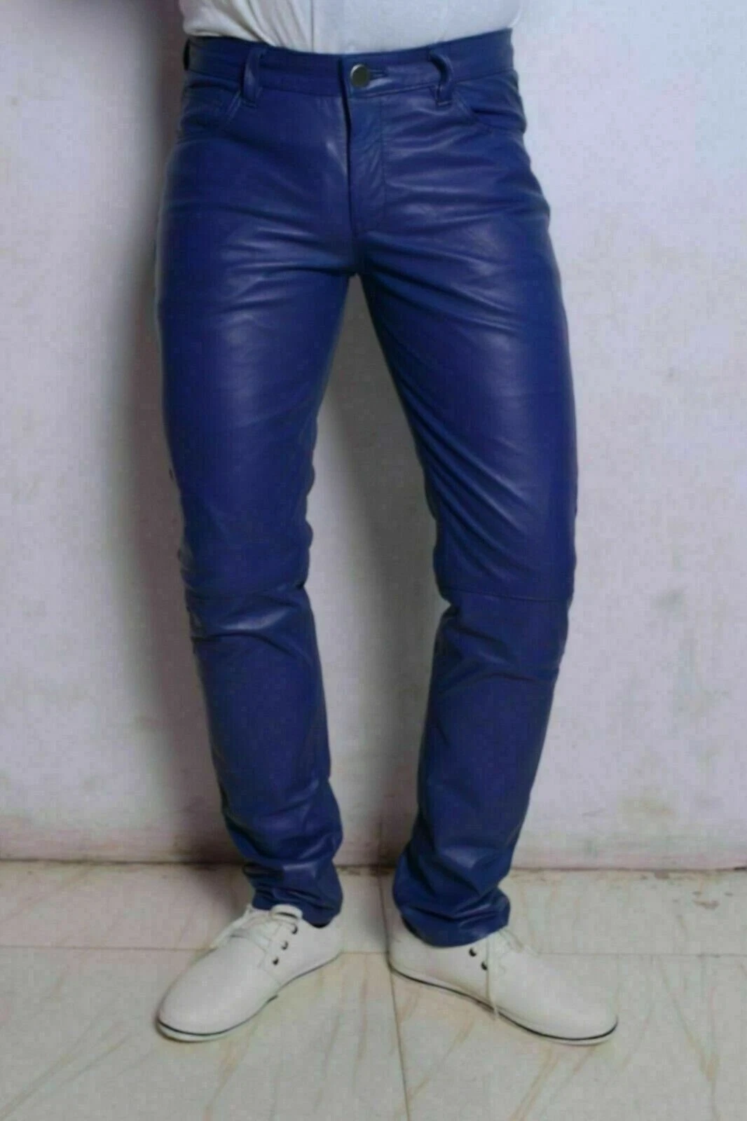 Men's New Blue Color Premium Leather Pant. Real Soft Lambskin Biker Leather Pant