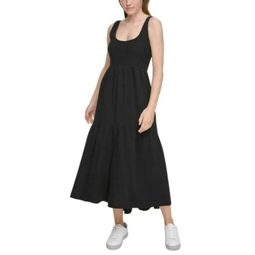 CALVIN KLEIN JEANS Stufen gesmokter Rücken Tank Kleid schwarz Größe MED