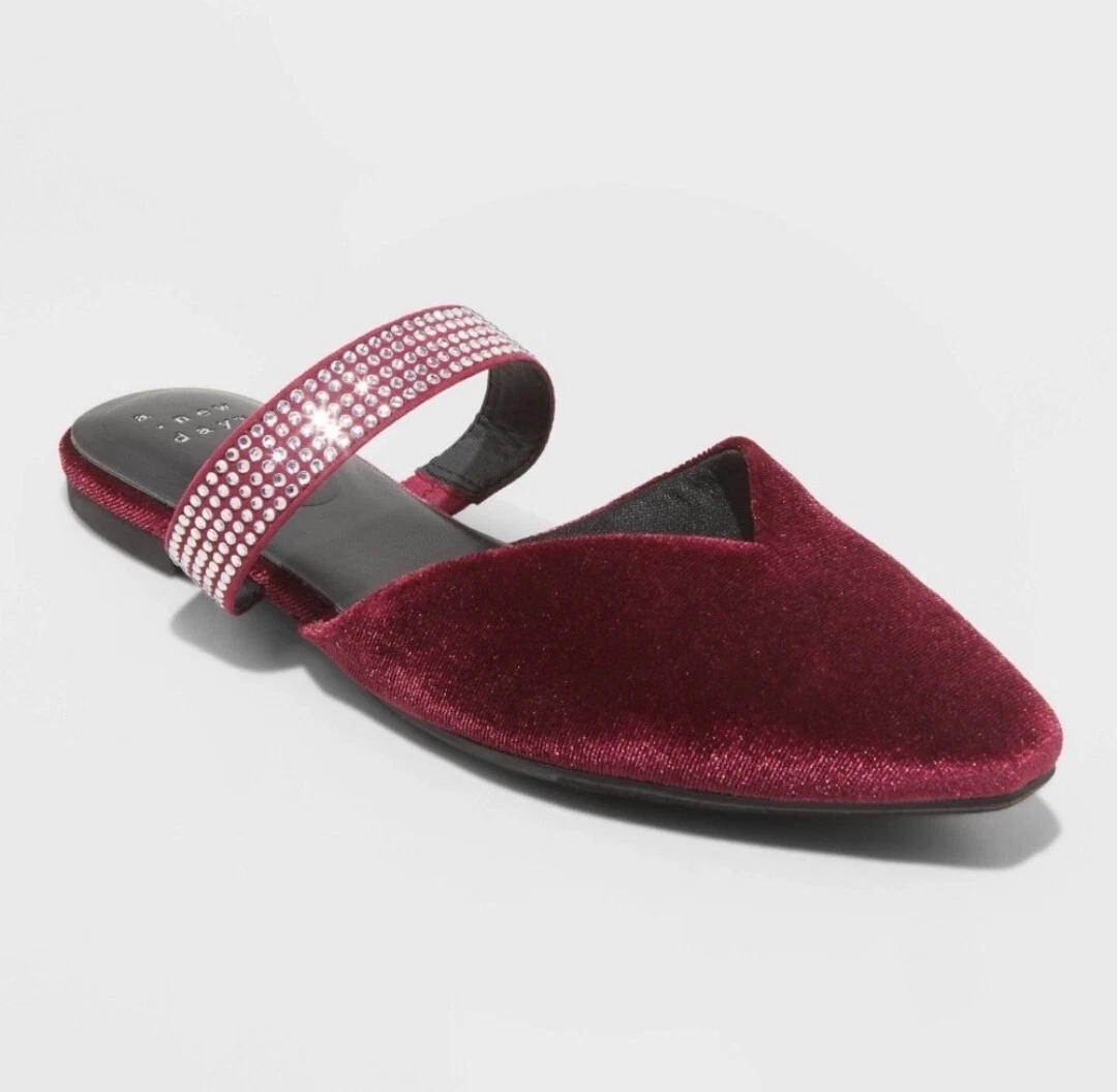 A New Day Burgundy Maxine Velvet Memory Foam Flat Mules With